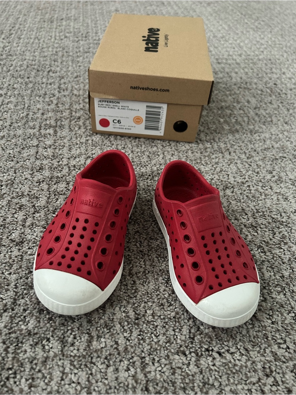 Native Kids Jefferson Slip-On Shoes in Red with White Toe